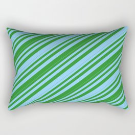[ Thumbnail: Light Sky Blue and Forest Green Colored Lines/Stripes Pattern Rectangular Pillow ]