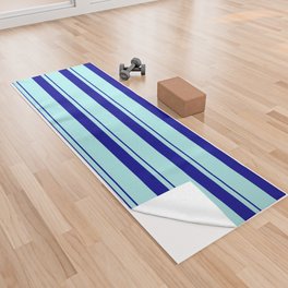 [ Thumbnail: Turquoise & Dark Blue Colored Stripes/Lines Pattern Yoga Towel ]