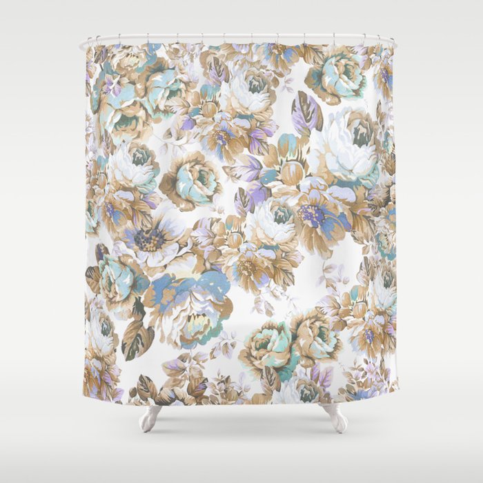 Vintage Blush Lavender Brown Teal Blue Roses Floral Shower