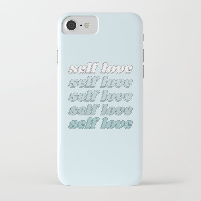 Cute Positive Quote | "Self Love" Text | Minimal & Aesthetic Blue Gradient Color Palette iPhone Case