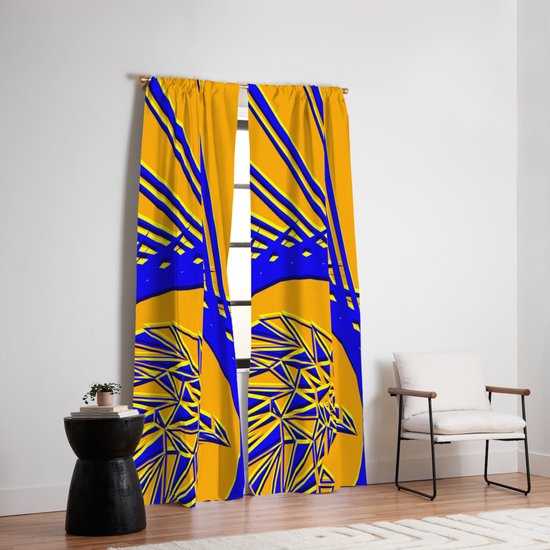 Bright Abstract Blue Bird On A Mustard Background In The Nest Blackout Curtain By Grachyhamr Society6