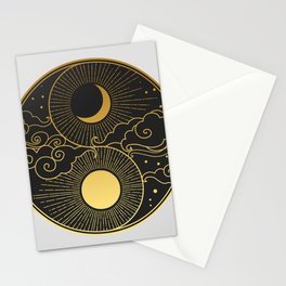 Sun, Moon, clouds, stars. Yin Yang Stationery Card
