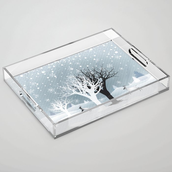 Winter Holiday Fairy Tale Fantasy Snowy Forest Collection Acrylic Tray