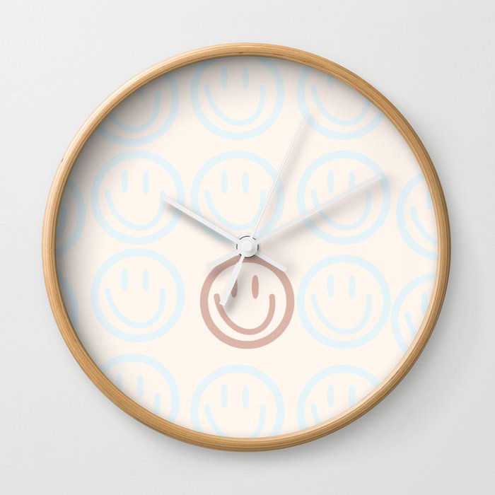 Preppy Smiley Face - Blue and Pink Wall Clock