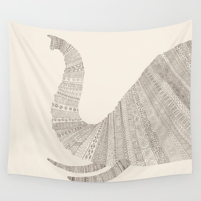 Elephant (On Beige) Wall Tapestry