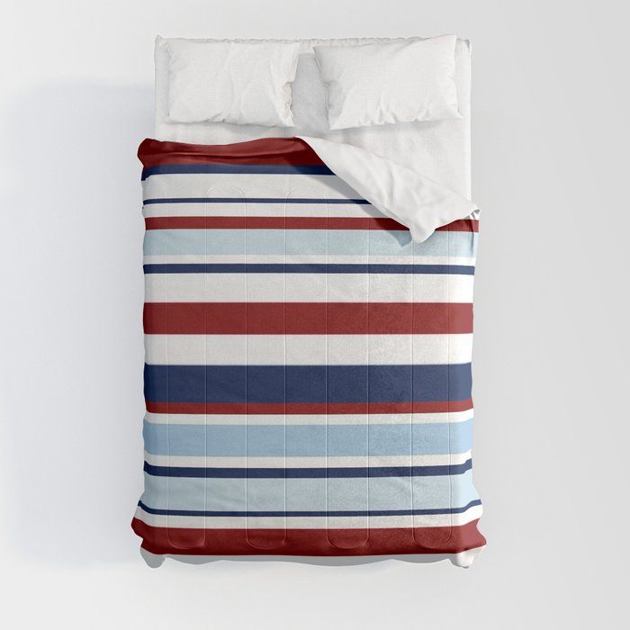 Nautical Stripes - Blue Red White Comforter