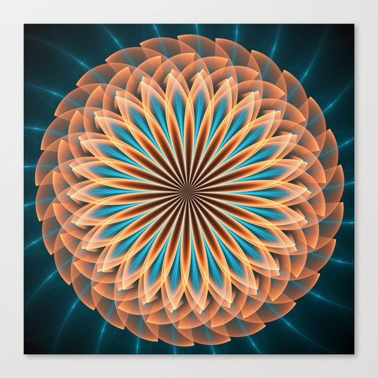 Floral mandala in orange and blue Canvas Print