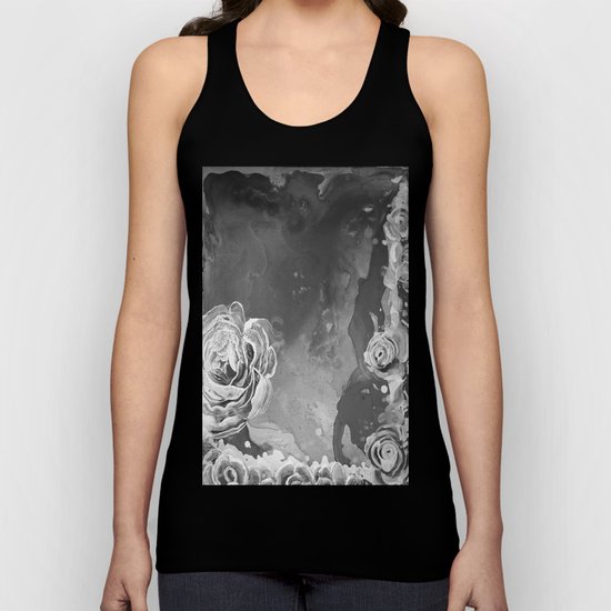 Mad Lucy's Golden Roses. Yellow Roses and Galaxy Blue in Black and White Shadow Unisex Tank Top
