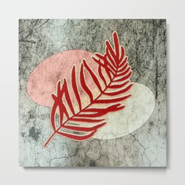 Red Tropical Leaf Metal Print | Cement, Painting, Abstract, Concrete, Industrial, Contemporary, Exotic, Urban, Artistic, Leaves 