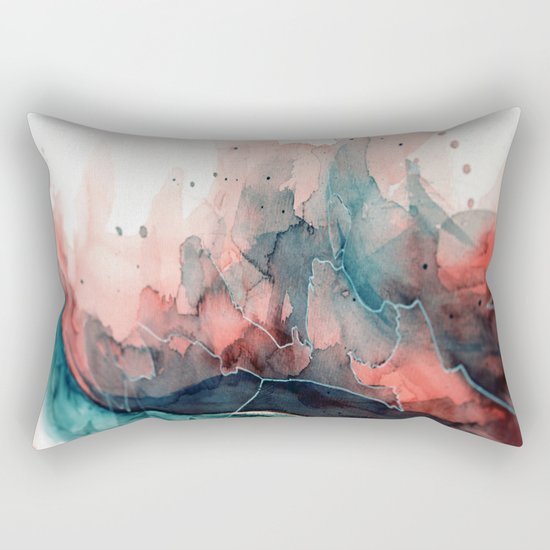 Watercolor dark green & red, abstract texture Rectangular Pillow
