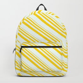 [ Thumbnail: Yellow and Mint Cream Colored Striped/Lined Pattern Backpack ]