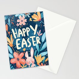 HAPPY EASTER - Whimsical Blooms and Bunny Dance Stationery Cards