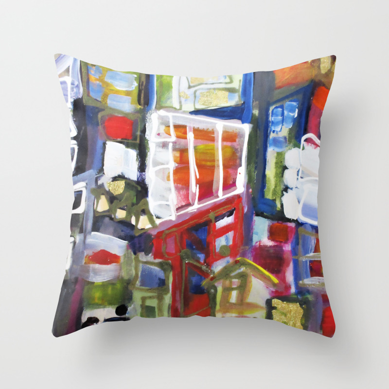 Walking Street Abstract City Scape Blue Red Yellow White Geometric