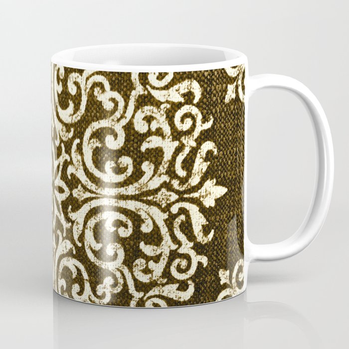 Damask Brown and Beige Fleur De Lis Paisley Vintage Pattern Coffee Mug
