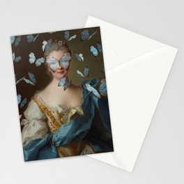 Lady with Blue Butterflies Stationery Card