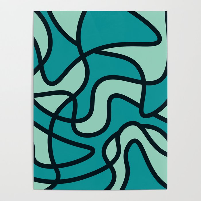 Messy Scribble Texture Background - Viridian Green and Pearl Aqua Poster