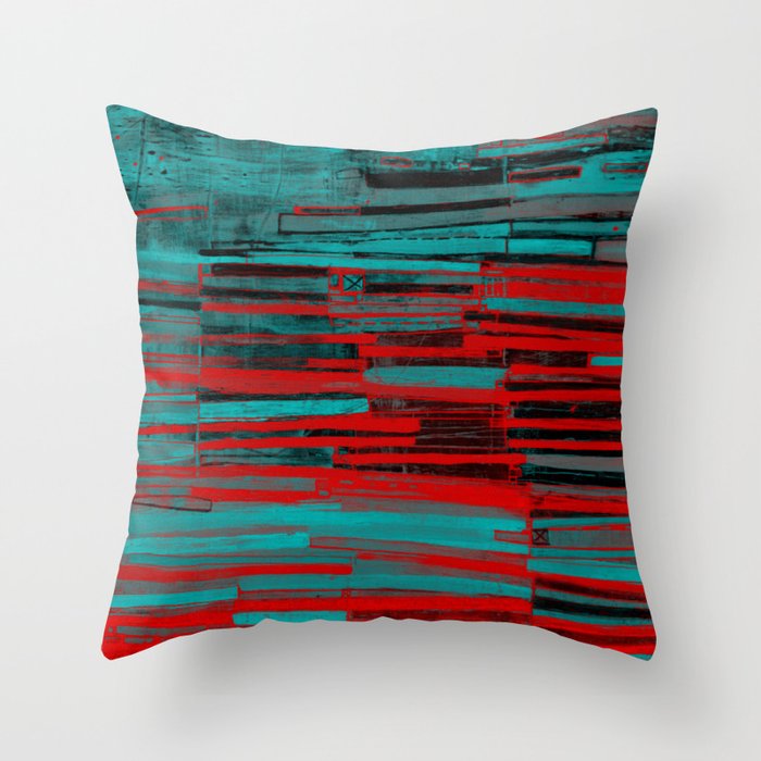 Stripe Layers in Teal and Red Throw Pillow