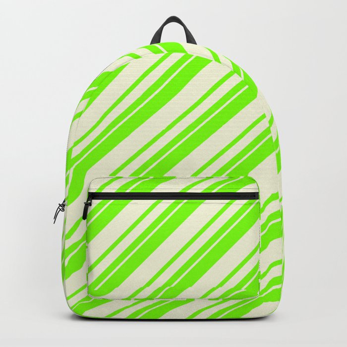 Chartreuse & Beige Colored Lines Pattern Backpack