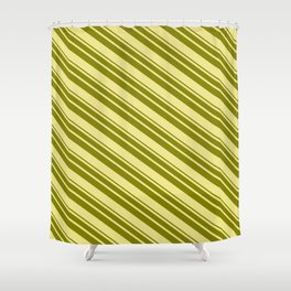 [ Thumbnail: Tan & Green Colored Striped Pattern Shower Curtain ]