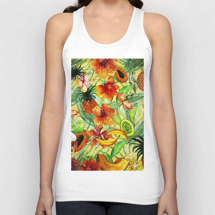 My tropical Summer Hibiscus and Fruits Garden - Jungle Pattern Tank Top