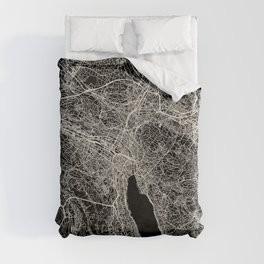 Zurich Switzerland - City Map - Black and White Aesthetic - map, gift, small, retro, city, cozy Duvet Cover