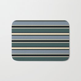 [ Thumbnail: Light Slate Gray, Beige, Dark Slate Gray, and Black Colored Stripes/Lines Pattern Bath Mat ]