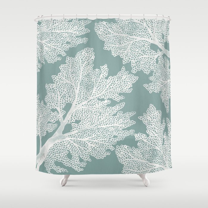 Coral and 2025 mint shower curtain