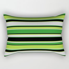 [ Thumbnail: Green, Light Gray, Forest Green, and Black Colored Stripes Pattern Rectangular Pillow ]