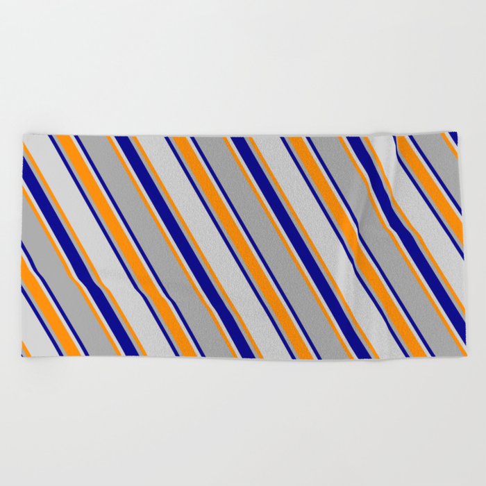 Dark Grey, Dark Blue, Light Gray & Dark Orange Colored Lines/Stripes Pattern Beach Towel