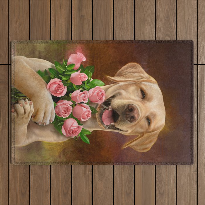 Happy Dog 09, with Roses. Outdoor Rug