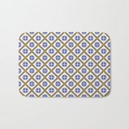 Lisbon Azulejos #6 - Azul Bath Mat | Repetitive, Handdrawn, Pattern, Navy, Azul, Yellow, Azulejo, Lisbon, Spain, Arabesque 