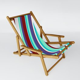 [ Thumbnail: Dark Turquoise, Aquamarine, Dark Slate Blue, Maroon, and White Colored Pattern of Stripes Sling Chair ]