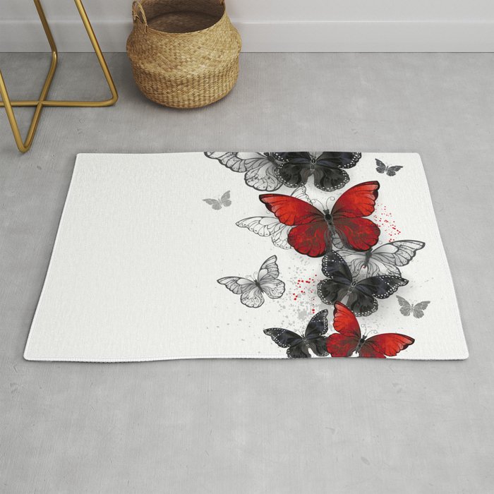 Flying Black and Red Morpho Butterflies Rug