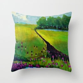 Green Pasture Landscape in Acrylic Throw Pillow