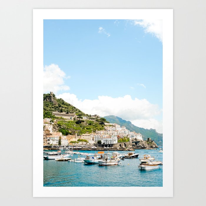 Amalfi Harbor Art Print | Photography, Digital, Color, Amalfi, Italy, Coast, Harbor, Boat, Island, Ocean