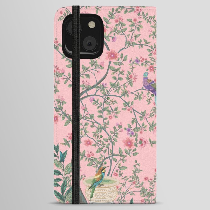 Chinoiserie Pink Fresco Floral Garden Birds Oriental Botanical iPhone Wallet Case