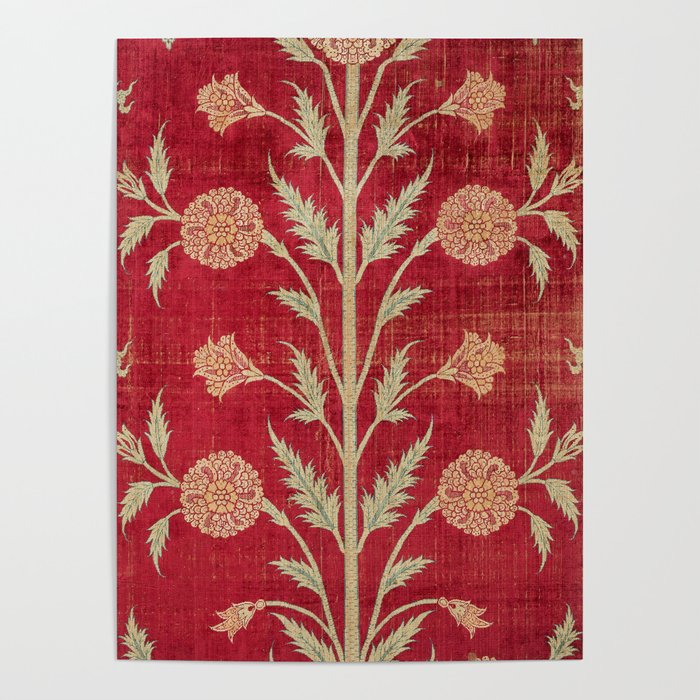 Vintage Distressed Red Floral Poster