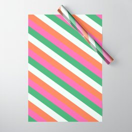 [ Thumbnail: Mint Cream, Coral, Hot Pink, and Sea Green Colored Lined Pattern Wrapping Paper ]