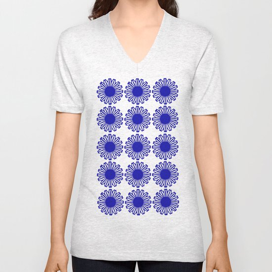 vintage flowers blue Unisex V-Neck
