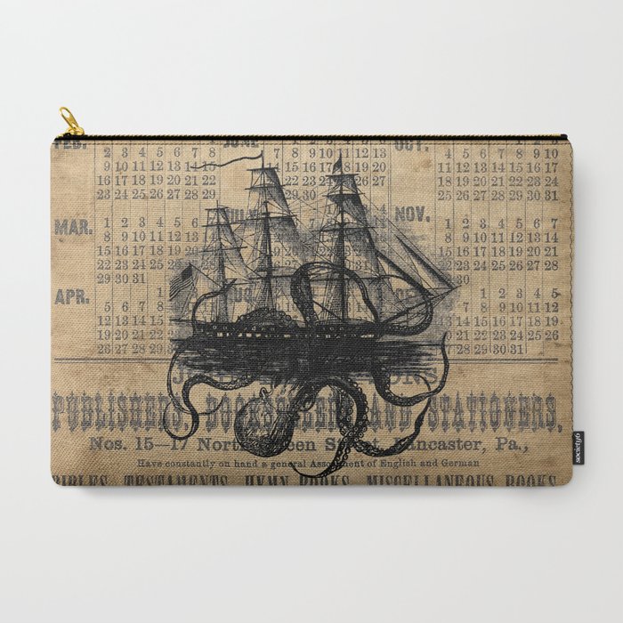 Octopus Kraken attacking Ship Antique Almanac Paper Carry-All Pouch