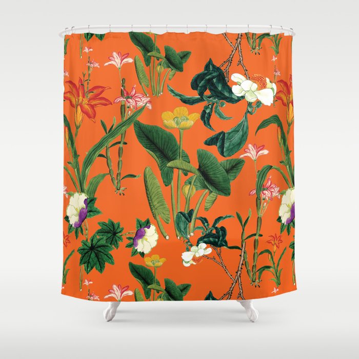 Vintage wild flowers orange Shower Curtain