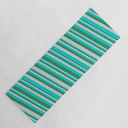 [ Thumbnail: Sea Green, Light Gray & Dark Turquoise Colored Stripes/Lines Pattern Yoga Mat ]