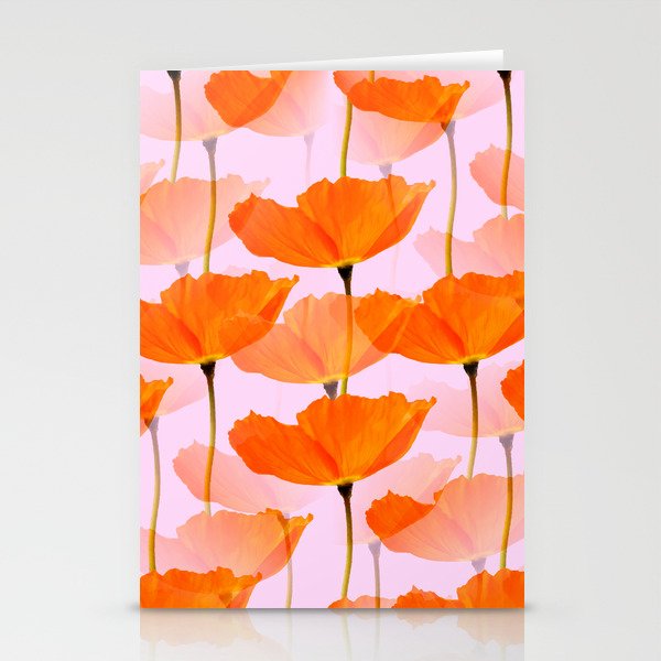 Orange Poppies On A Pink Background #decor #society6 #buyart Stationery Cards