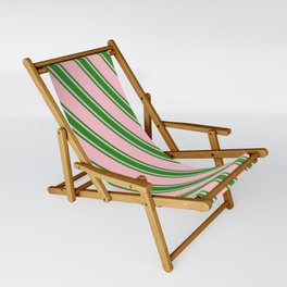 [ Thumbnail: Pink and Forest Green Colored Pattern of Stripes Sling Chair ]