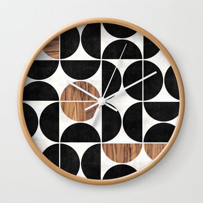 Mid-Century Modern Pattern No.1 - Concrete and Wood Wall Clock