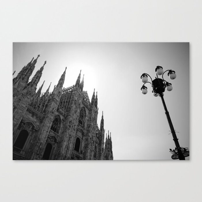 Il Duomo Gothic Architecture in Italy Art Print | Milan's Cathedral in Black and White Photography Canvas Print