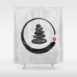 Zen Enso Circle and Zen stones - Watercolor Shower Curtain