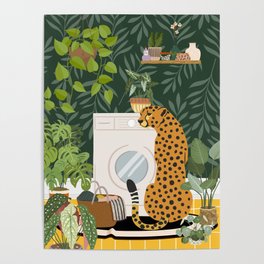 Cheetah in Tropical Laundry Room Poster