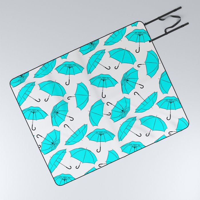 Aqua Blue Umbrella pattern Picnic Blanket