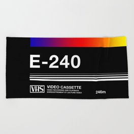 VHS cassette, case E-240 - retrowave poster, retrowave art Beach Towel